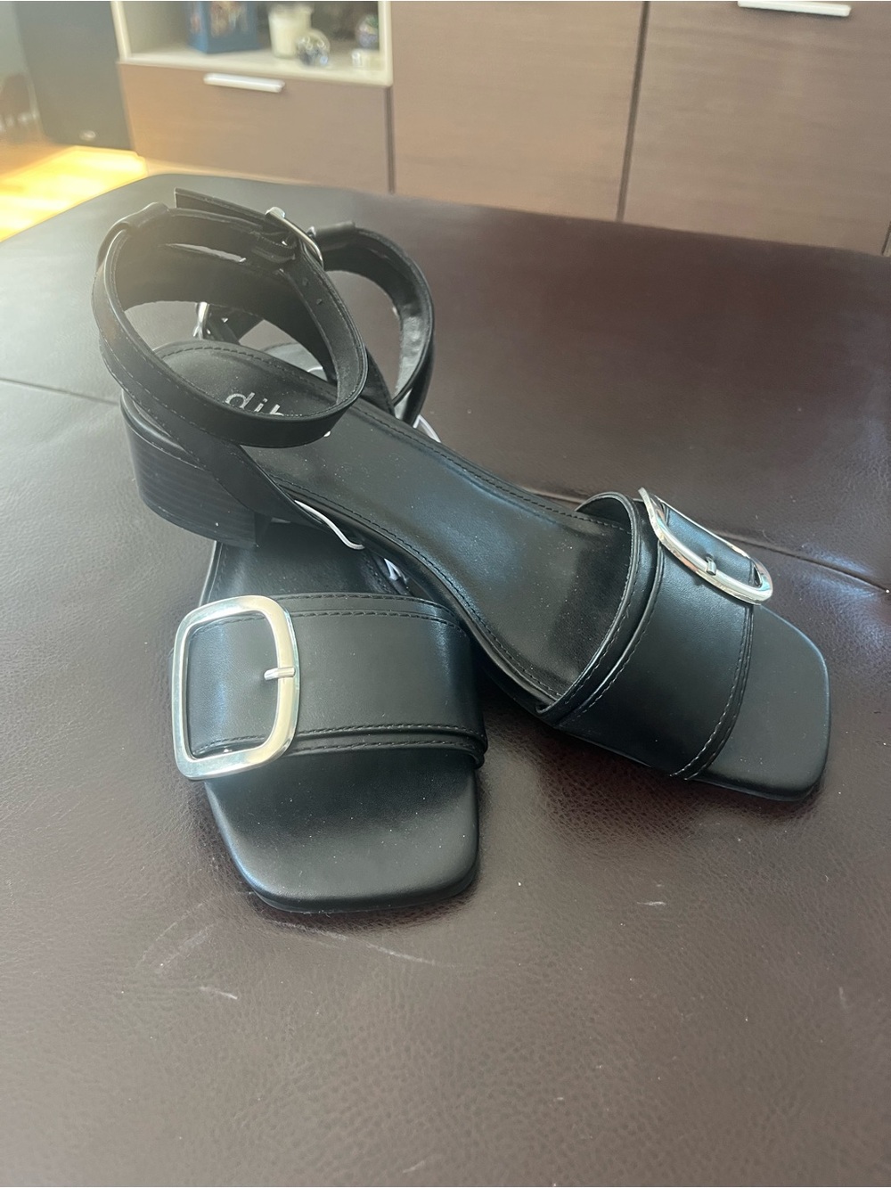Diba Black Buckle Square-Toe Block Heels NWOT